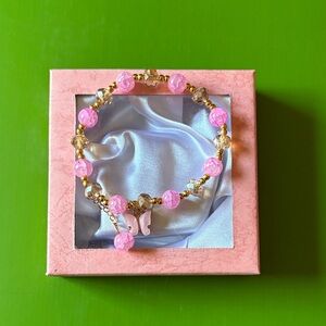 Stocking Stuffers!! Chic Pink and Gold Beaded Bracelet butterfly Charm.